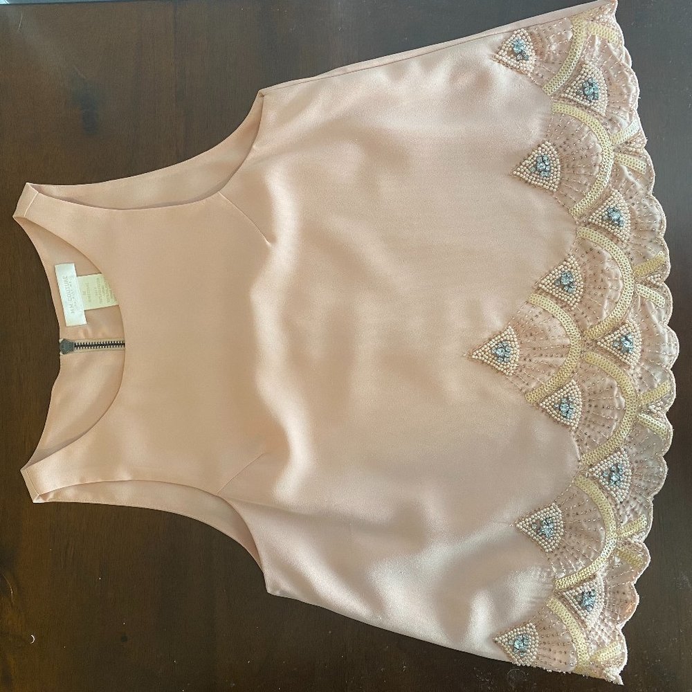 MM Couture Blush Beaded Sleeveless Top with Scalloped Hem Detail - Size M